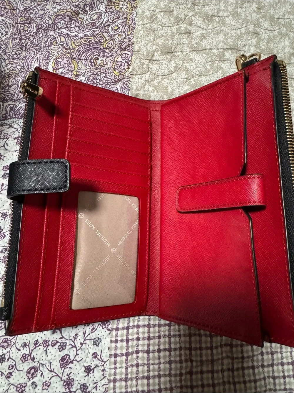 Michael Kors Black Satchel and Wristlet with Red Floral Print